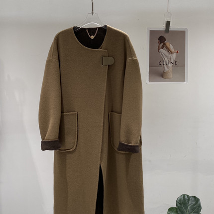诺诺设计经典宽松时尚长款气质羊毛外套（含90.2绵羊毛）021-622