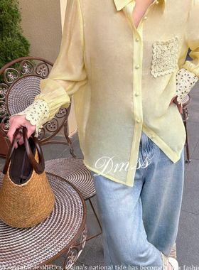 诺诺家小众领衬衫镂空钩花绣花点缀袖口与口袋温柔又精衬衫A9919