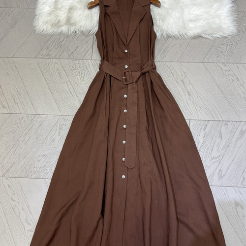 诺诺夏上新酵洗天然纯亚麻优雅气质翻领无袖连衣裙连衣裙(配腰带)