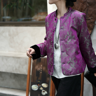 诺诺设计夹棉棉服真丝丝绒气质优雅真丝麻大气老钱风短外套t1629