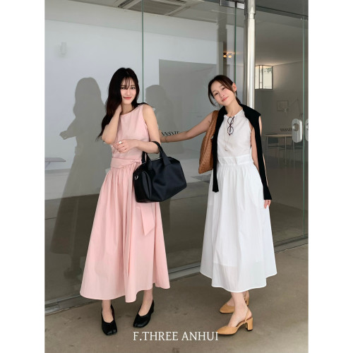 F.THREE三姐妹-夏上新韩系简约绑带收腰淡人背心连衣裙99527