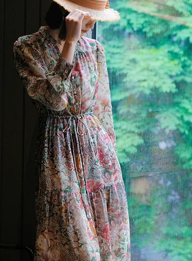 诺诺家小众长裙高度法式复古田园文艺氛围感清新优雅连衣裙A9978