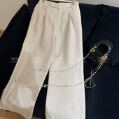 诺诺26年春款 无配件 复古竖条纹宽松通勤亚麻西裤 019 法式