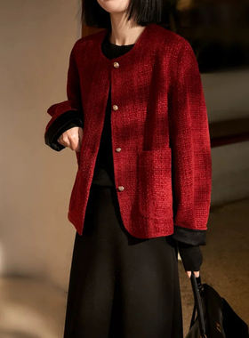 诺质名媛小香风高端羊毛廓形遮肉红色羊毛外套（含65羊毛）42350