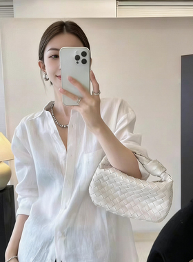 诺诺家小众典百搭通勤亚麻宽松衬衣单排扣翻领简约大气衬衫A9993