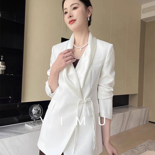 诺诺家小众套休闲醋酸职业黑色白色高品质盘扣西装外套西装A9179