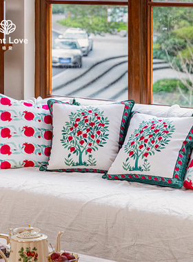 【孤品】植爱盒子石榴树沙发抱枕北欧靠枕套腰枕午睡车载复古靠垫
