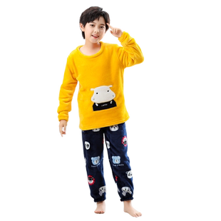 秋冬季儿童珊瑚绒睡衣男童加厚秋款法兰绒男孩家居服女童宝宝套装