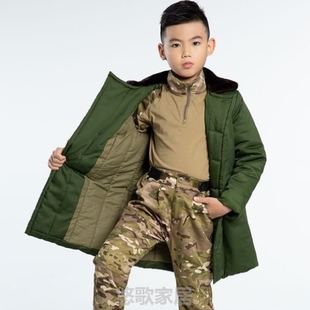 儿童大衣男童冬季 网红棉袄军棉绿中长宝宝保暖版 老式 外套加厚 色