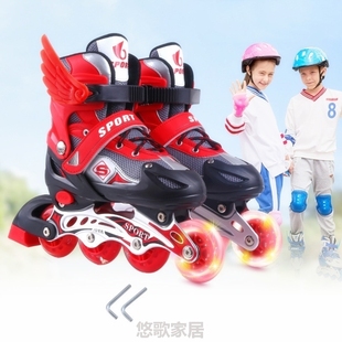 旱冰鞋 儿童溜冰鞋 男童初学者滑冰鞋 单排可调女童轮滑鞋 小孩子男孩