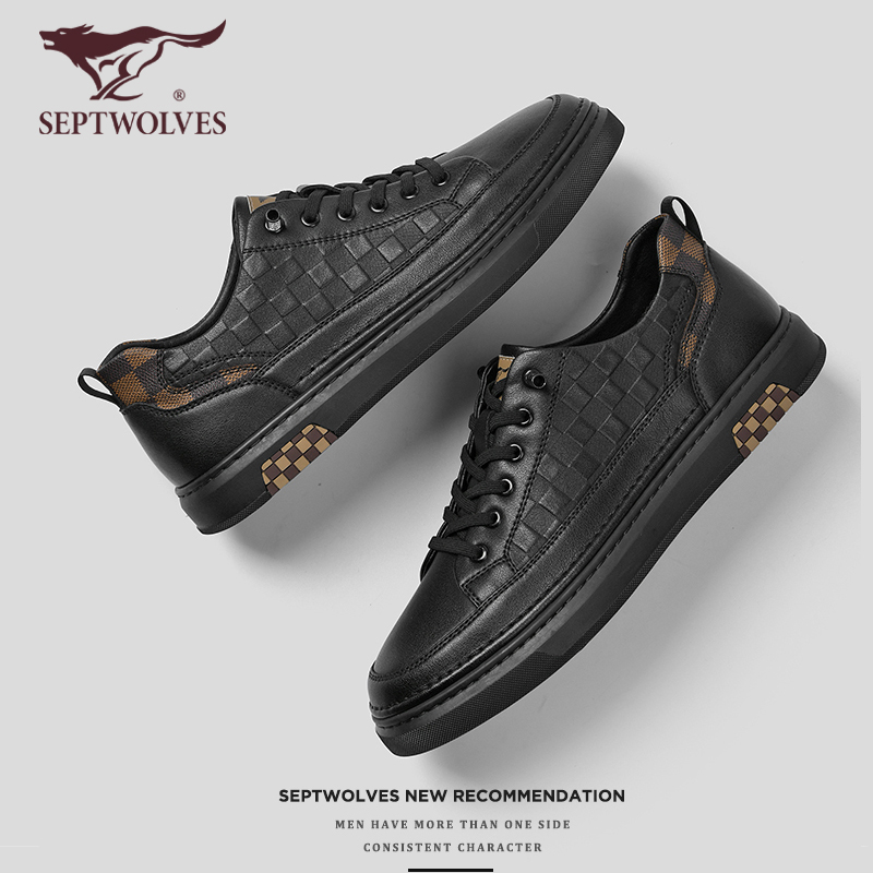 七匹狼男士黑色休闲皮鞋