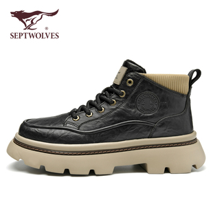 厚底马丁靴真皮高帮工装 2025新款 靴百搭休闲男靴W 男鞋 七匹狼正品