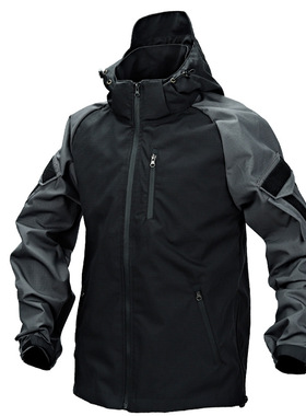 男式战术耐磨工装外套户外防风保暖连帽纯色蛙服外套冲锋衣外套