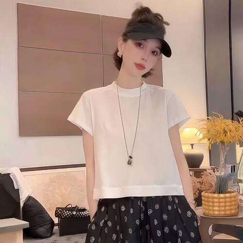 短款廓形小高领袖T恤女级