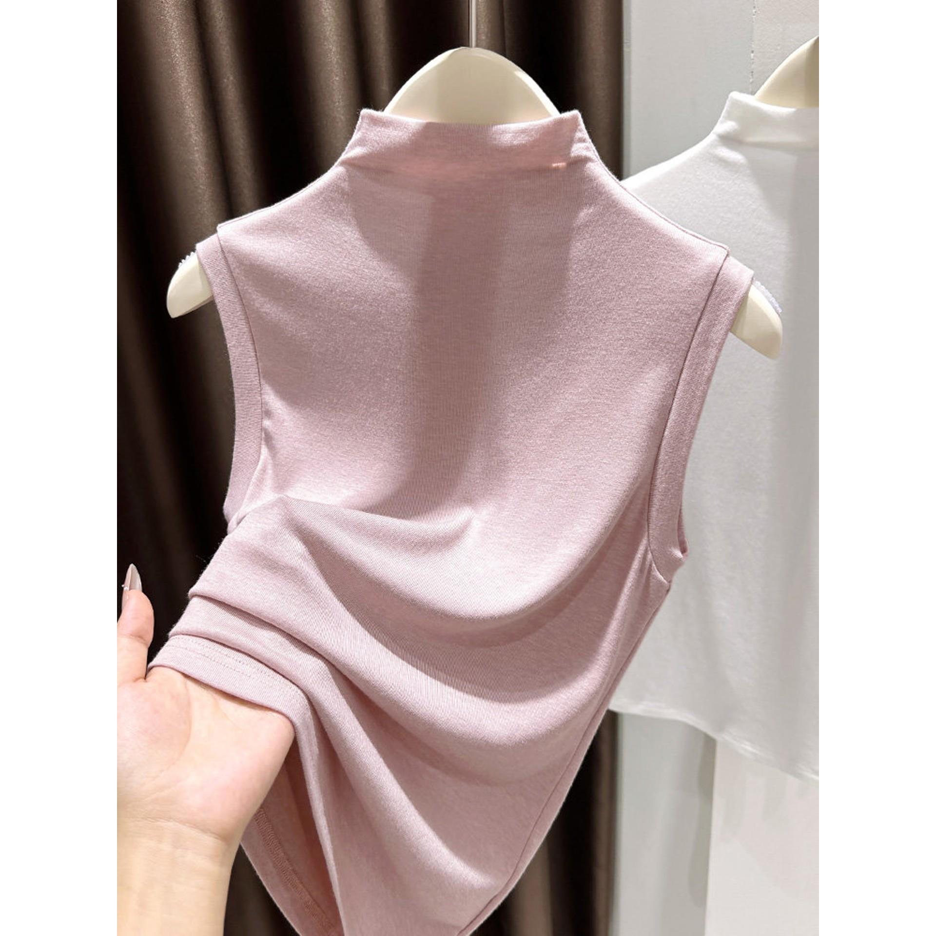 粉色半高领针织无袖背心女内搭薄款修身无袖打底衫上衣西装内搭