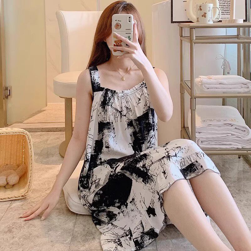 棉绸扎染吊带睡裙女夏孕妇图片