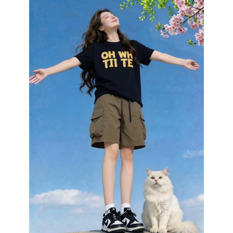 美式复古速干工装短裤女夏图片