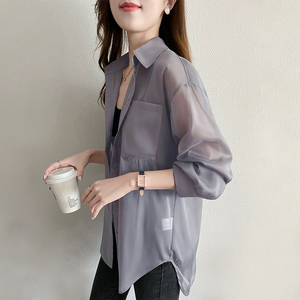 天丝防晒衣衬衣女款长袖宽松防晒服透气2026夏季百搭外穿开衫外套