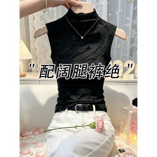 黑色扎染无袖背心女夏外穿