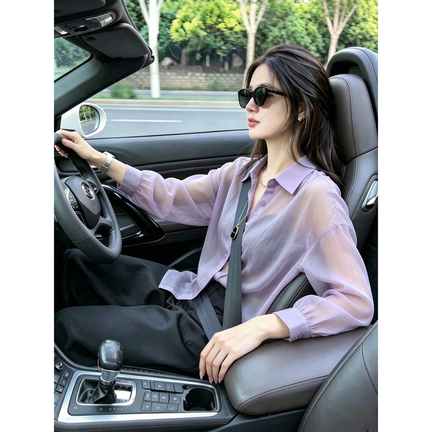高级感冰丝薄纱防晒衬衫女图片
