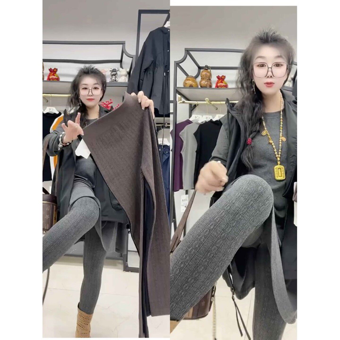 灰色麻花针织打底裤女外穿秋冬加绒加厚高腰弹力显瘦不掉档连裤袜