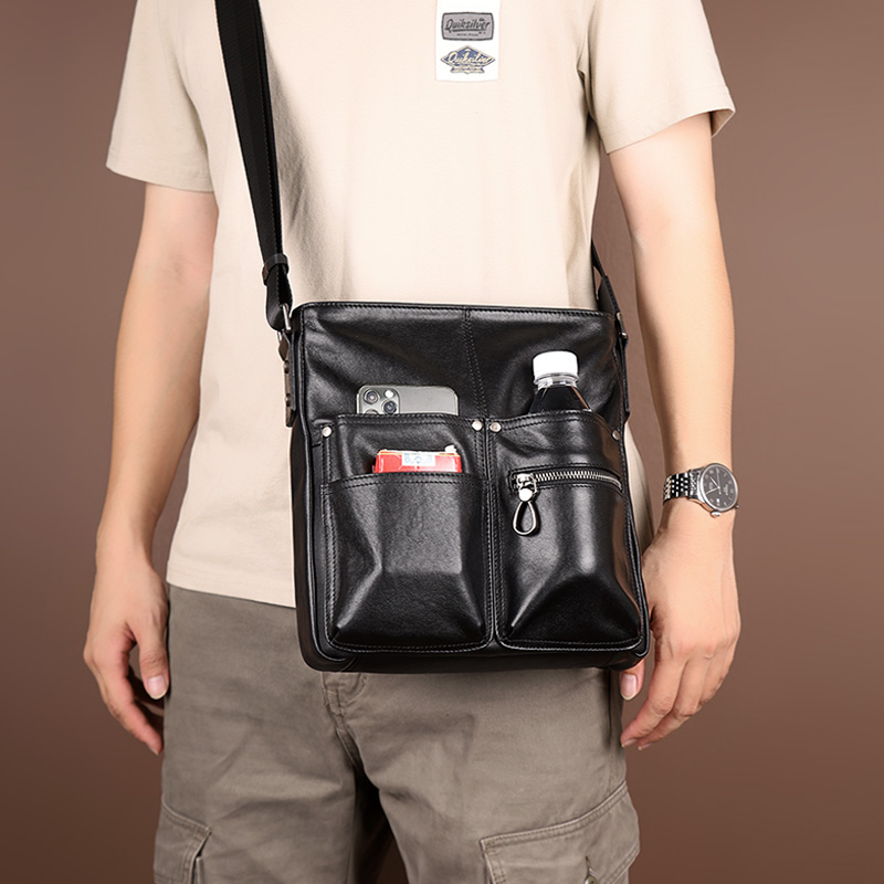 头层牛皮单肩斜挎包多功能大容量