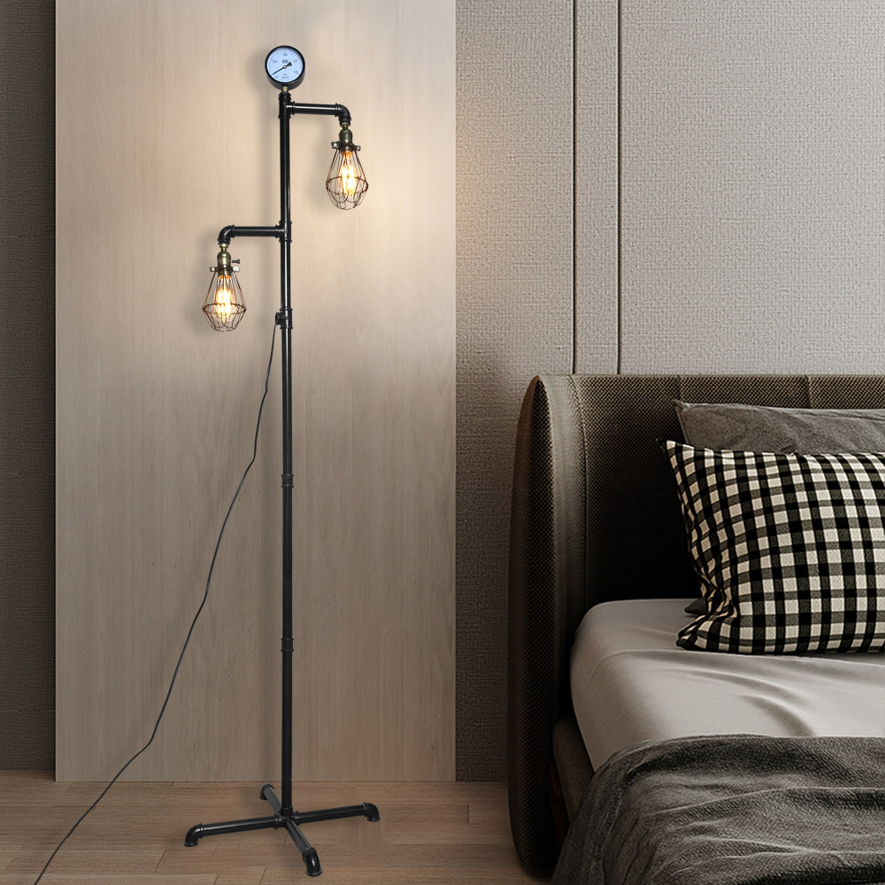 工业风格DIY美式复古创意铁艺管道落地灯客厅茶几民宿卧室床头灯