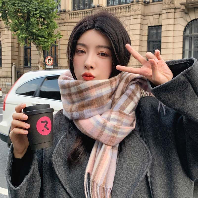 加厚长款秋冬围巾冬天女保暖防寒百搭格子流苏披肩订做定制logo