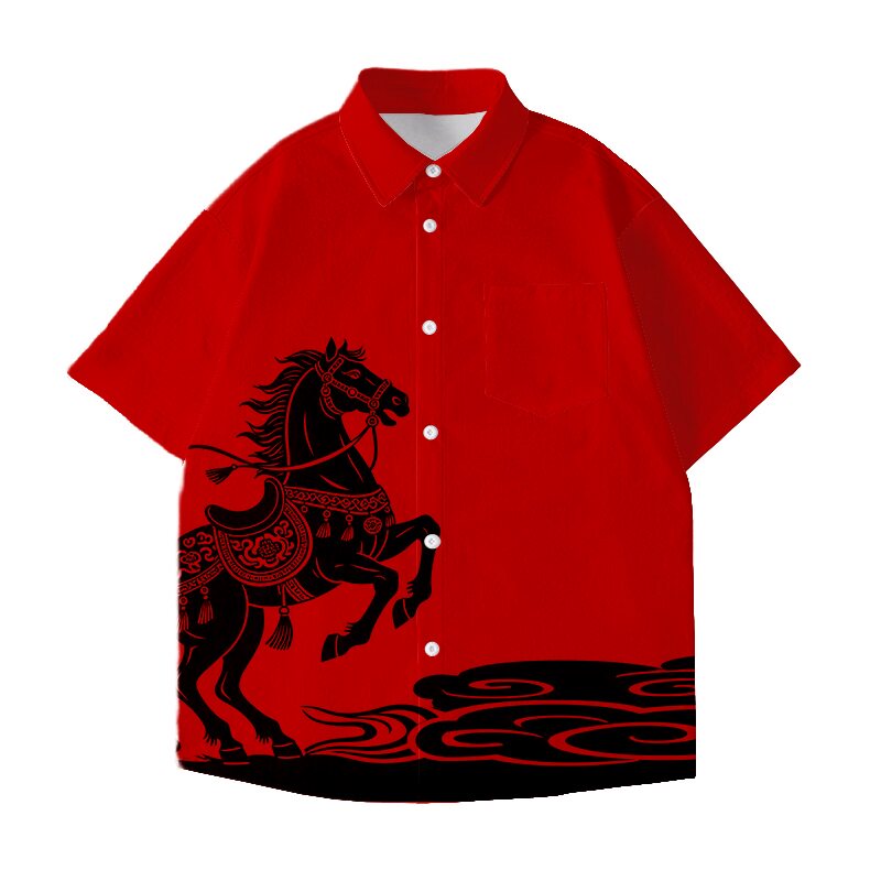2026马年本命年短袖衬衫开衫衬衣外套男女红色衣服潮流全彩衬衫夏,男装,衬衫,淘宝优惠券,粉丝福利购,淘宝优惠卷
