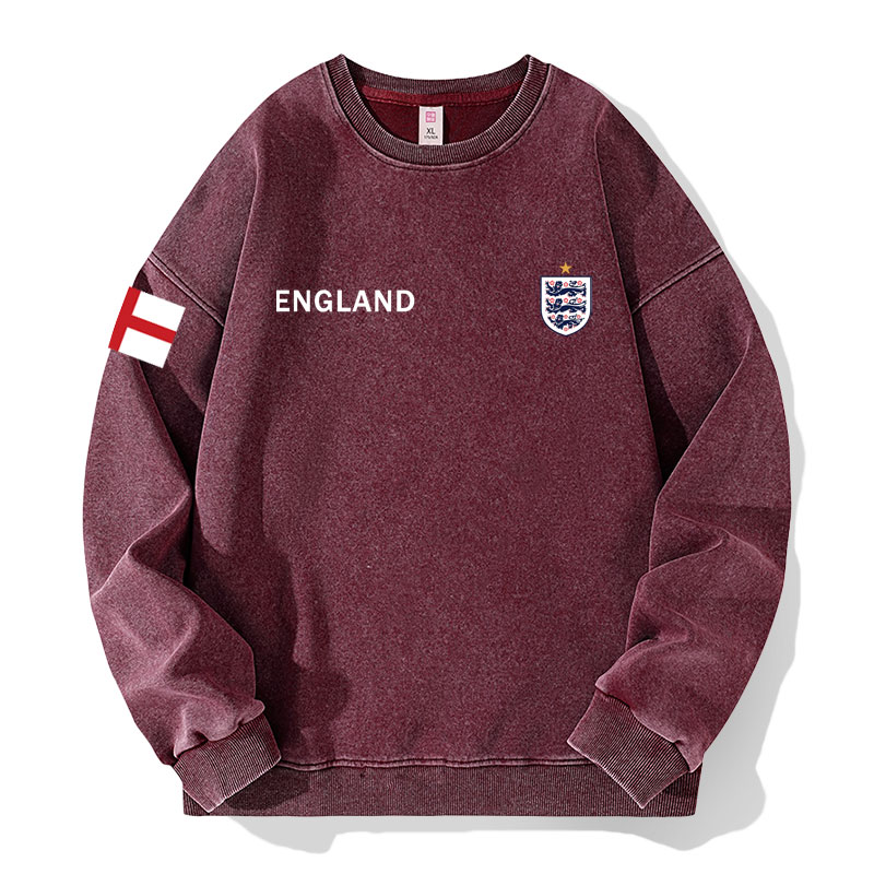 英格兰England足球队运动训练服水洗落肩袖薄款卫衣男女潮流
