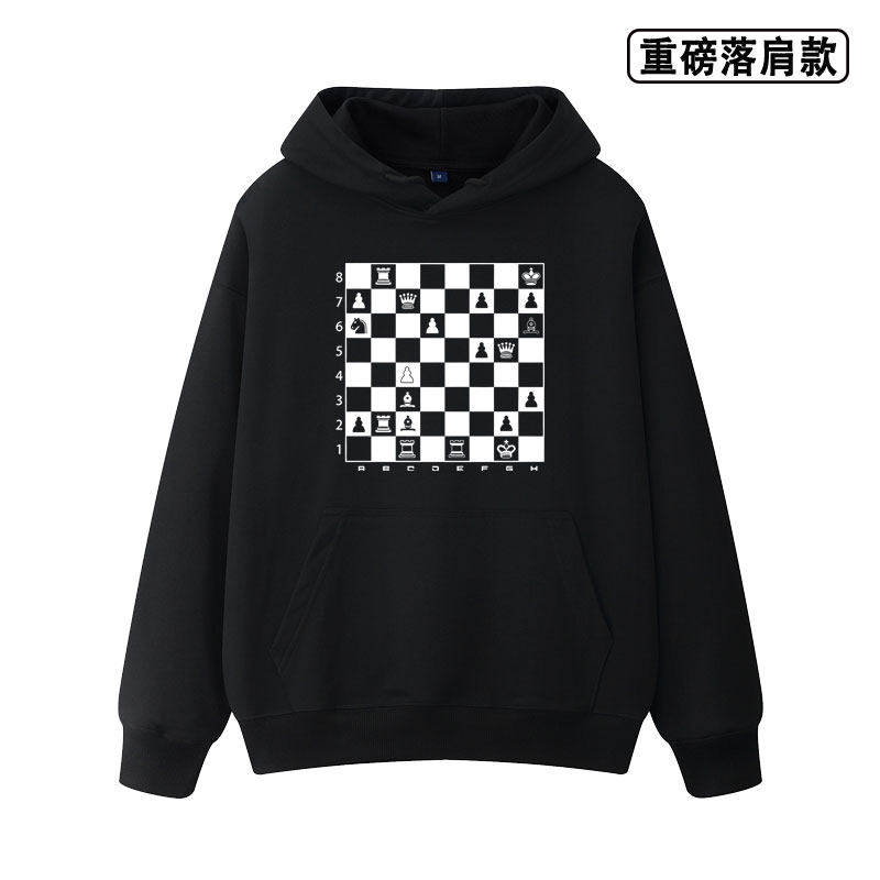 国际象棋趣味棋盘印花重磅落肩款卫衣男女同款休闲百搭日常秋冬季