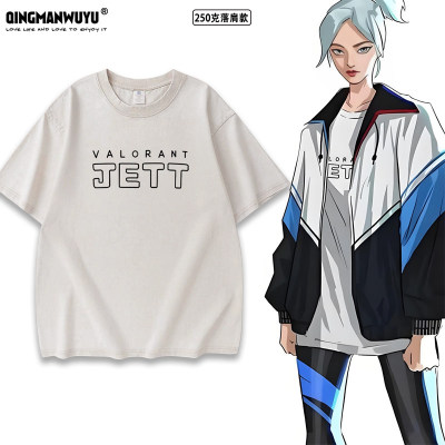 Valorant瓦罗兰特无畏契约捷风同款cos周边水洗做旧重磅短袖T恤