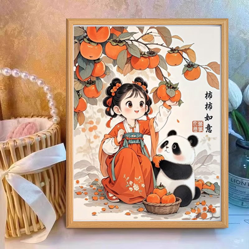 万柿如意十字绣2025新款线绣客厅卧室满绣小件自己绣手工刺绣简单