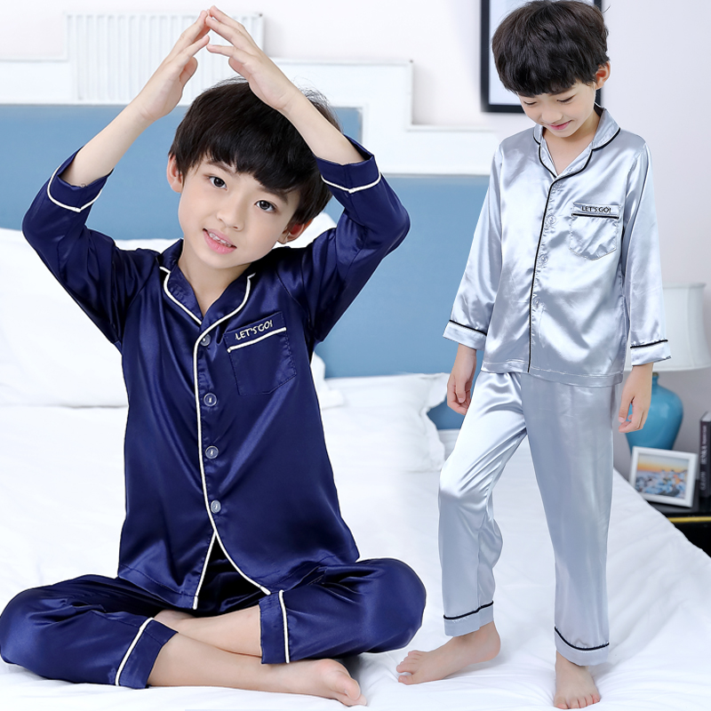 儿童睡衣夏天男童家居服春秋薄款长袖空调服中大童12夏季15岁男孩