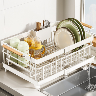 2025新款碗碟收纳架厨房置物架新款台面伸缩放碗架碗筷盘子沥水篮