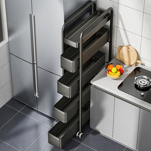 极窄隙缝收纳柜厨房夹缝置物架冰箱侧面边抽拉柜卫生间零食小推车