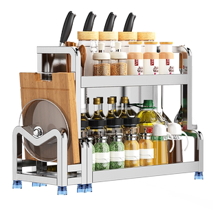 新款不锈钢厨房置物架台面厨具收纳刀架多功能酱油瓶调味品调料架