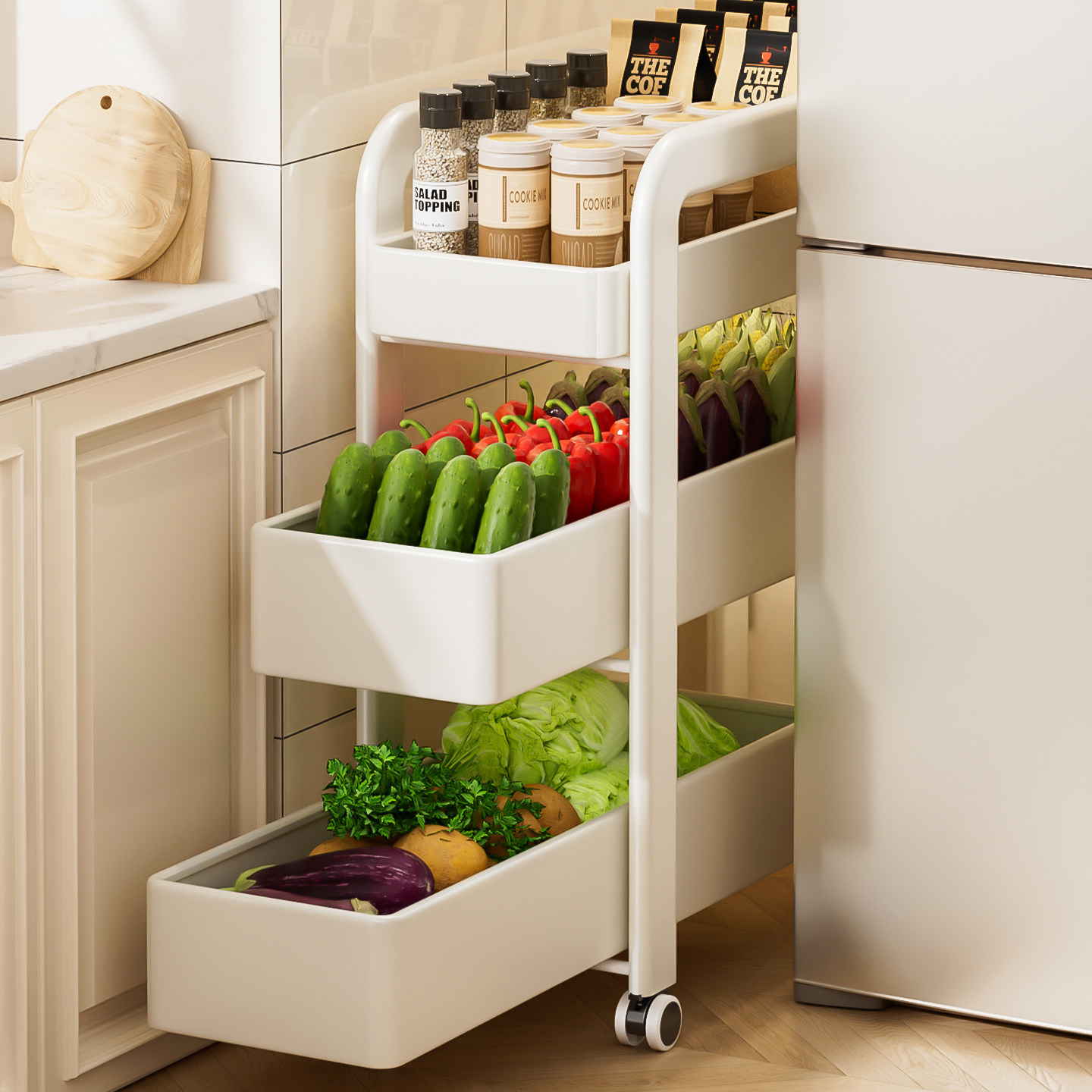 厨房门后窄架果蔬小推车夹缝置物架冰箱侧边极窄缝隙抽拉柜收纳篮,厨房/烹饪用具,厨房置物架/置物柜/角架,淘宝优惠券,粉丝福利购,淘宝优惠卷