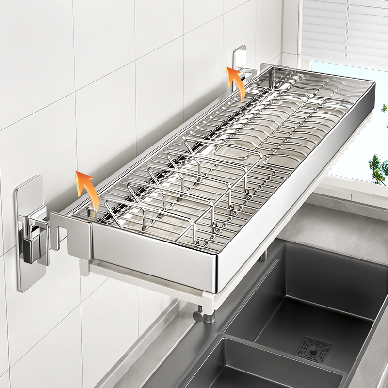 不锈钢厨房置物架壁挂式餐具碗碟收纳层架水槽上免打孔沥水盘子碗