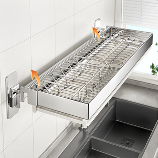 不锈钢厨房置物架壁挂式餐具碗碟收纳架水槽上免打孔沥水盘子碗架