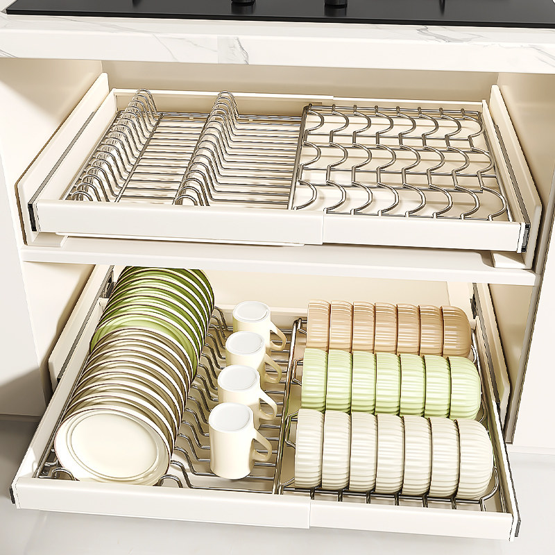 厨房碗碟收纳架置物架橱柜内抽屉式放置架伸缩拉篮抽拉可抽拉碗架,厨房/烹饪用具,厨房置物架/置物柜/角架,淘宝优惠券,粉丝福利购,淘宝优惠卷