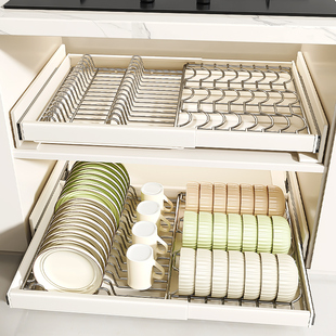 厨房碗碟收纳架置物架橱柜内抽屉式放置架伸缩拉篮抽拉可抽拉碗架