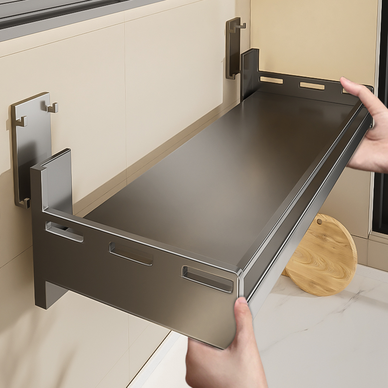 不锈钢厨房微波炉置物架壁挂式多功能挂墙壁上免打孔调料品收纳层