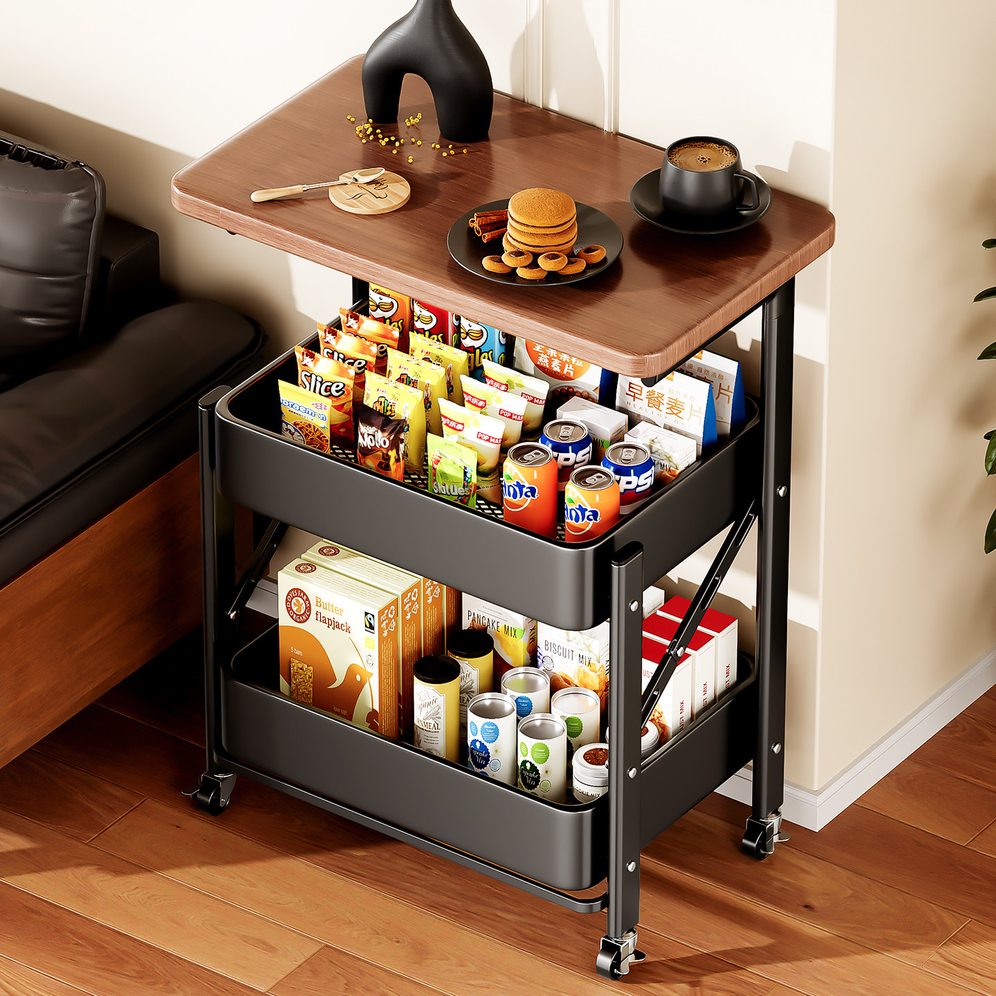 零食小推车置物架落地可移动茶几沙发边几客厅折叠床头柜收纳架子,住宅家具,移动边几/推车,淘宝优惠券,粉丝福利购,淘宝优惠卷