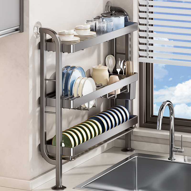 厨房极窄碗碟收纳架台面水槽边窗台空间利用神器小型碗盘沥水碗架
