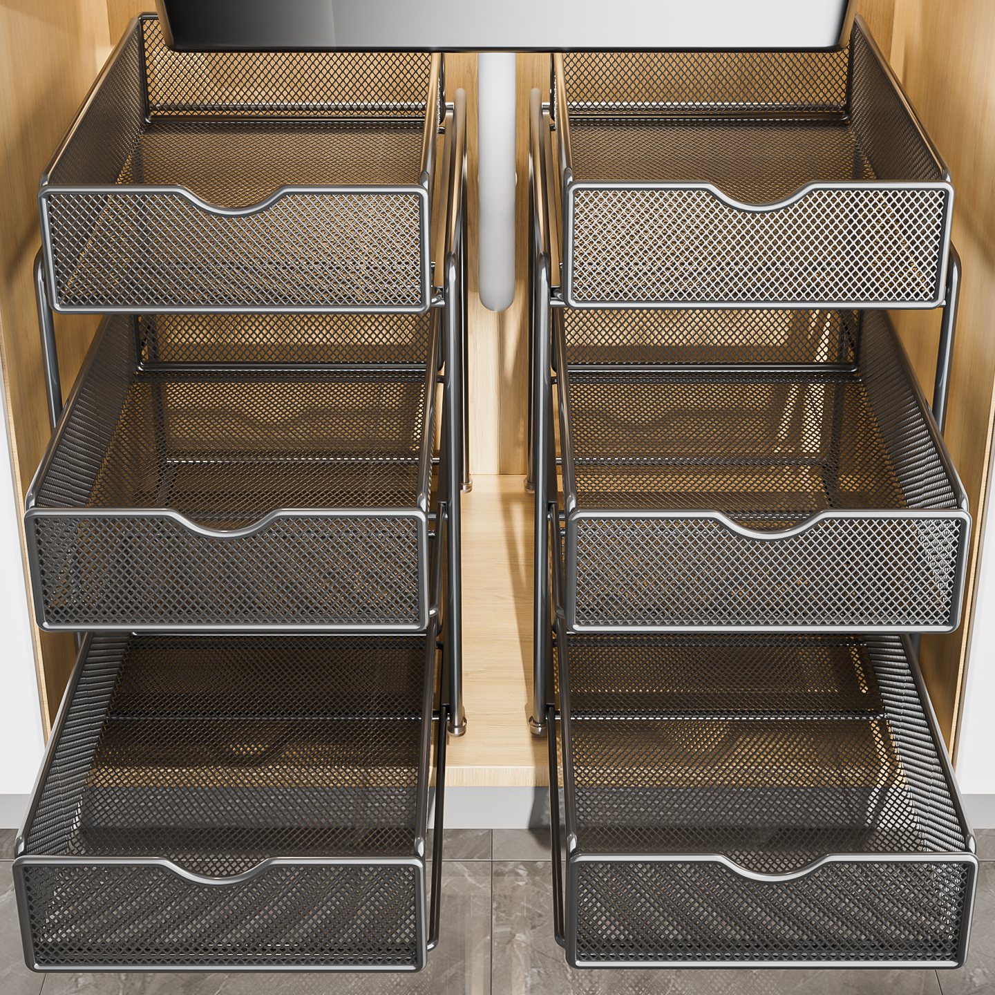 免打孔厨房橱柜多功能可抽拉拉篮