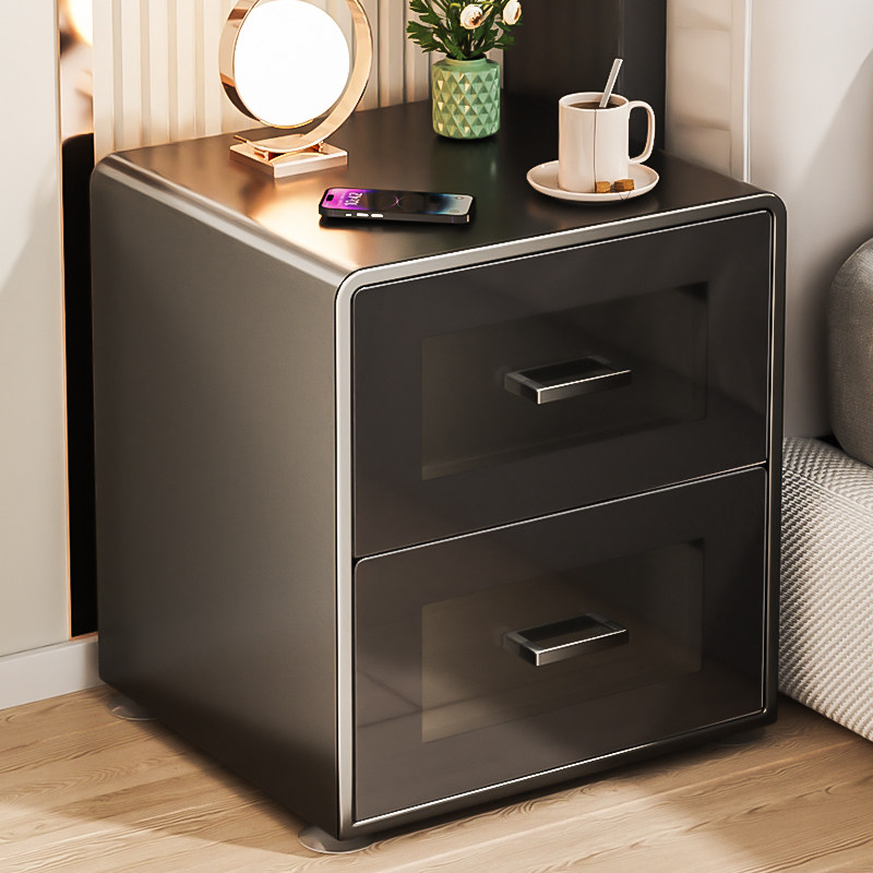 钢制床头柜带抽屉无甲醛铁皮艺款轻奢高级感家用卧室全金属收纳柜