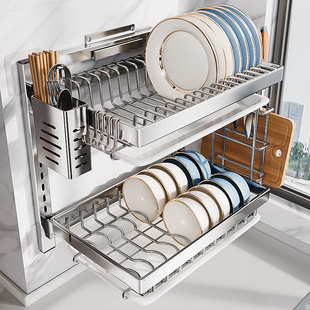 新款不锈钢碗碟收纳架厨房置物架壁挂式上墙碗架放碗筷碗盘沥水架