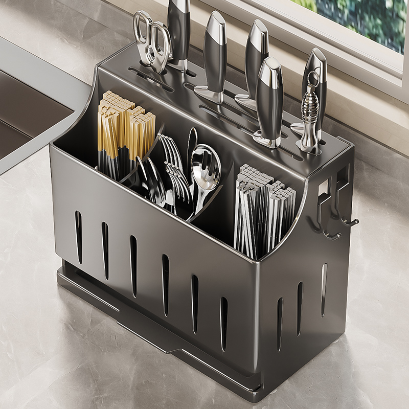 2024新款不锈钢厨房刀架置物架壁挂多功能菜刀具筷子筒一体收纳盒