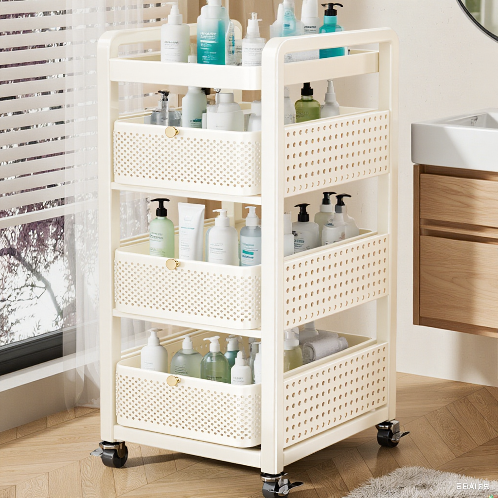新款卫生间置物架带滑轮可移动小推车收纳架浴室柜下多层放置神器